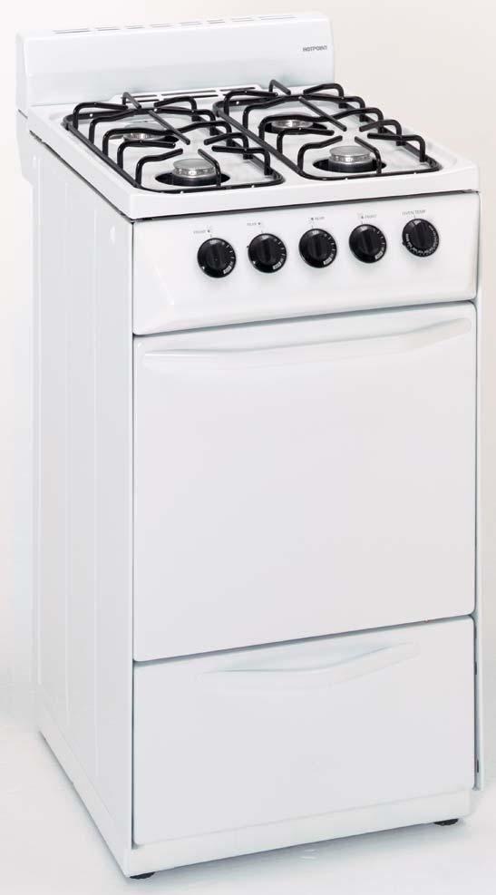 RGA620EF/PF RGA620EF White model Standard-clean oven Electronic pilotless ignition Porcelain-enameled oven door Recessed, lift-up cooktop Rectangular burner grates Push-to-turn controls 2 oven