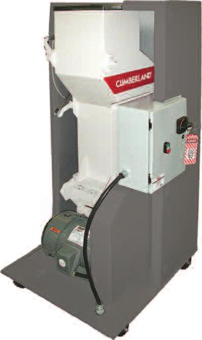 sealed-for-life bearings High-inertia flywheel with automatic drive belt tensioning 20 Series The Cumberland 20 Series granulators are ideal for reject components from the injection, blow molding,