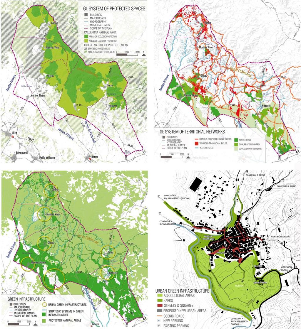 Fig2: Green Infrastructure: System of Protected Areas, System of Territorial Networks, Total Green Infrastructure and Urban Green
