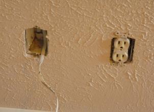 Several outlets are missing covers.