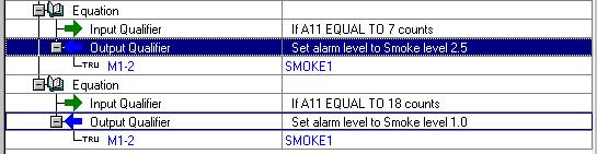The Qualifier is the threshold that you want to set. For example, Smoke Level 2.5. As shown in the figure below, the second equation is programmed almost exactly as the first equation.