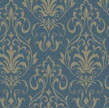 FRENCH DAMASK Rich, refined and generously sized, this damask with the faux linen field features grand medallions in raised inks.