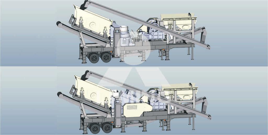 7. Four combined type mobile station- multiform, integration and fullautomatic secondary crushing for both coarse and fine material.