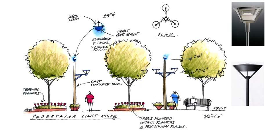 Example rendering of street furniture package. Action 8.3: Emphasize pedestrian safety measures in street design.