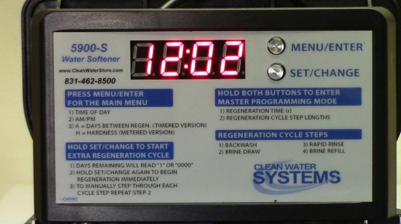 How to Program Your Softener Control Enter main menu by pressing the Menu/Enter button (Time of day will flash) How to Set current time of day Set current time of day by pressing the Set / Change