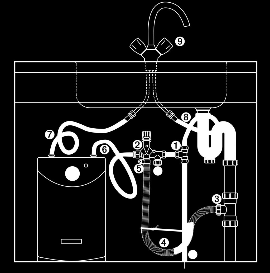 INSTALLATION DIAGRAM & KEY INSTALLATION DIAGRAM KEY (Only 2.6 Gallon Tank and two ½ brass bushings included in Purchase) 1. ½ Tee. 2. Safety valve set at 116 PSI with funnel. 3.