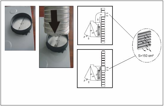 Connecting to external ducting o Connect the coupling to the top or the rear of the cooker hood, and then connect a 125 mm ducting hose to the coupling (please note that the ducting hose is not