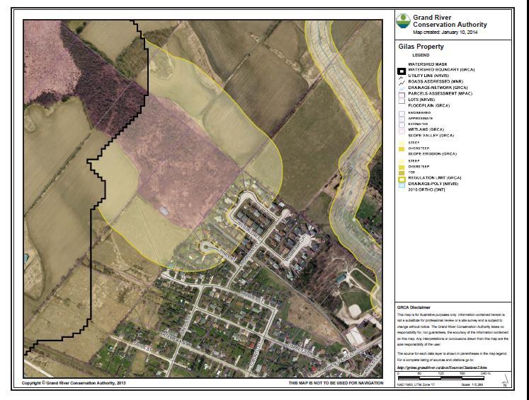 Map 2: GRCA Wetland and Adjacent Regulation Limit The above map from the GRCA offers an overview of the wetland and adjacent regulated lands.