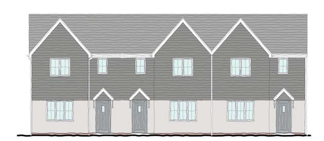 tile roof, white render, partly weatherboarded, lean-to porch Plot 22: Character