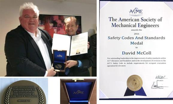Page - 4 American Society of Mechanical Engineers awards medal to David M c Coll Otis David McColl, Senior Manager, Worldwide Codes Development, was awarded the Safety Codes and Standards Medal from