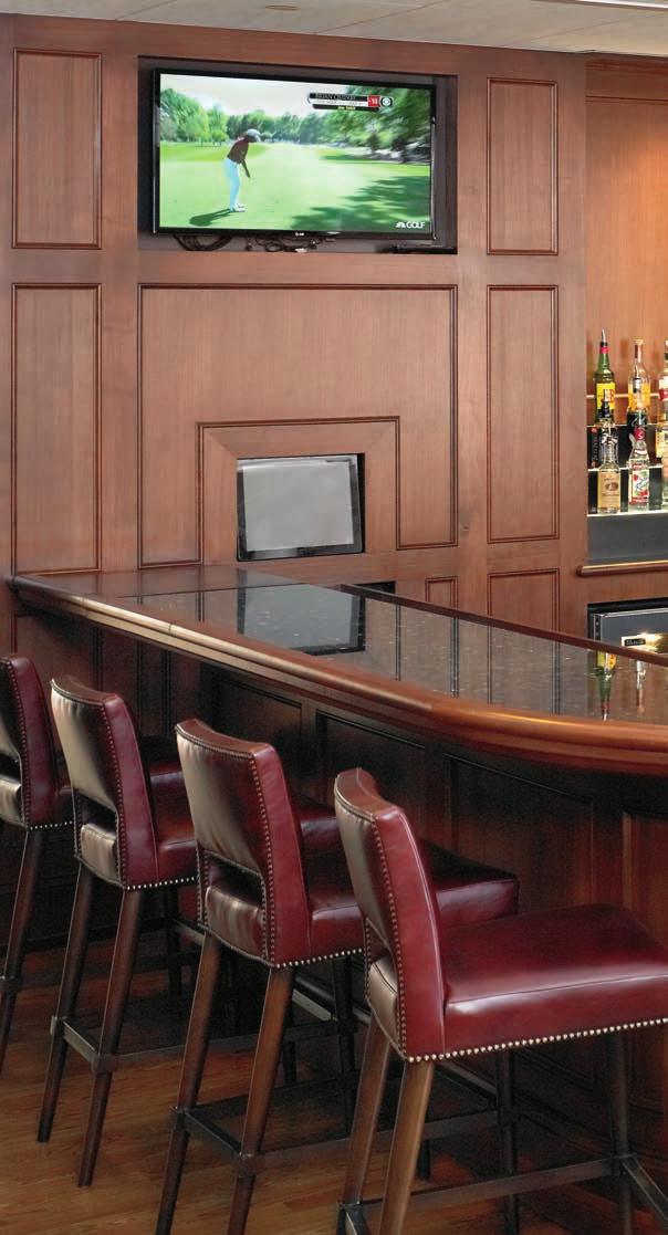 Of Note Peyton Fairbank, owner s representative, calls the Walnut bar extraordinary. The effort needed to assure the bar lined up with the slab below needed for the bar equipment was spot on.