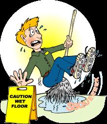 Potential Hazards Slips the risk of a slip is present when custodians mop or strip floors or while