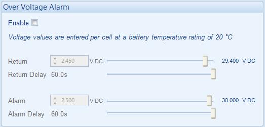 Edit Configuration 4.3.5 OVER VOLTAGE ALARM NOTE: DC Over Voltage Alarm configuration is not available in DSE9462. Enable or disable the alarms.
