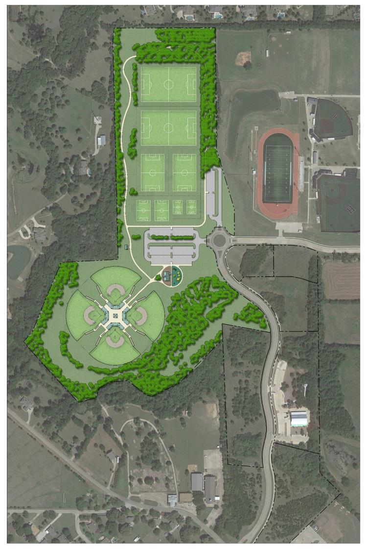 New Sports/Event Complex Sports Complex Study Area This sketch was prepared as a diagrammatic representation of a potential sports complex configuration on the 50 acre city owned property west of the