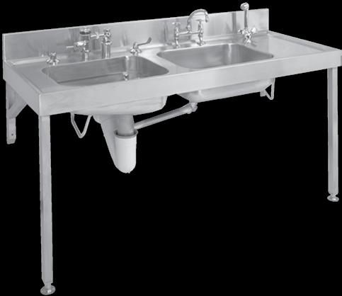 WITH HIGH LEVEL CISTERN Franke Model EC Combination Bedpan and Wash-Up Sink manufactured from grade 304 (18/10 stainless steel 1.6mm (draining board) and 1,2mm thick (bowls).