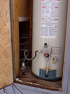 3502 Water Heater Closets At a minimum, water heater closets with an exterior wall must be treated as follows: The exterior access door and adjacent exterior walls of closets containing water heaters