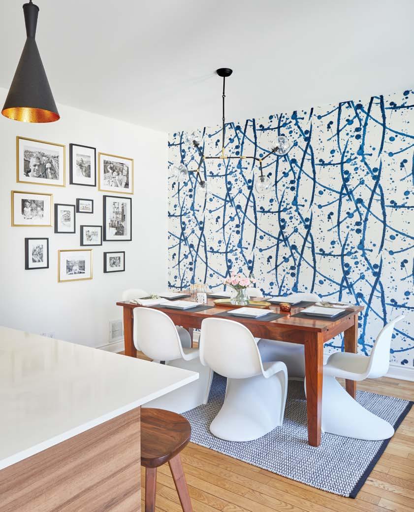 Bold, beautiful blue wallpaper adds energy and