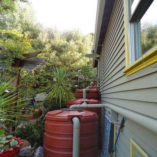 Rain barrels typically store between 50 and 200 gallons. They require very little space and can be connected or daisy chained to increase total storage capacity.