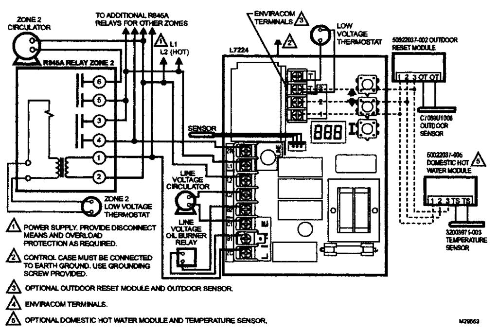 Honeywell Electrical Schematics for L7224 and L7248 Controls. D. Install a U.L. listed vent cap where the possibility of a downdraft exists, especially when located on a hillside or in a wooded area.