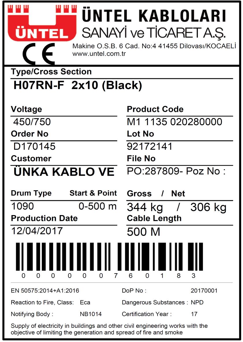 PACKING LABEL - CE MARKING According to the product standard, the CE mark shall be applied to the product label in all cases.