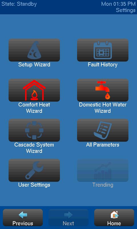 3.12.4 Setup Wizard The Setup Wizard is recommended for all boilers and water heaters because it guides the user through setup for multiple applications (Standalone Comfort Heat, Standalone Domestic