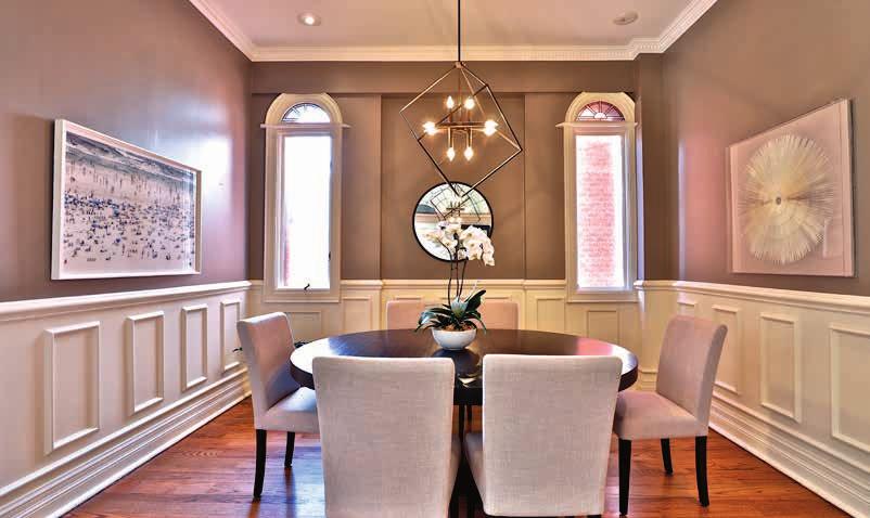 glass windows North-facing arched windows Dining Room Wainscoting Crown moulding