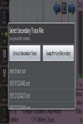 10 Load Secondary Trace Touch the Dual button and the stored traces will again be displayed. Select the trace to be compared to the primary trace. Fig 8.