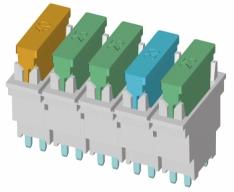 Electronic s Auto Fuse Holders Designed for use on PCB in electronic boxes Modular design: from 1 to 7 ways with different current rating fuses Delivered with mounted fuses Mechanical polarisation