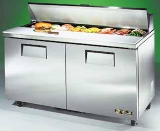0 cu ft, Left/Right Hinging, 48"l 640072 360210 360208 SALAD TOP REFRIGERATORS All stainless steel front, top and sides Durable ABS plastic interior liner including door