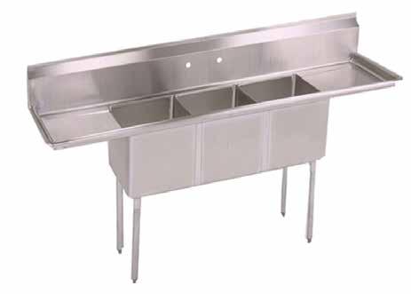 640713 (2) Lids, (3) Bin Dividers, Holds 16 1 2 Cases 12 oz Bottles or 24 Cases 12 oz Cans, 49 5 8"w x 26 5 8"d x 33 3 8"h 510101 "E" SERIES COMPARTMENT SINKS
