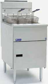 and door 120,000 Btu/hr Large cold zone area Twin fry baskets with plastic coated handles Behind the door snap action millivolt thermostat control adjusts from 200 to 400 F with standing pilot 1 1 4"