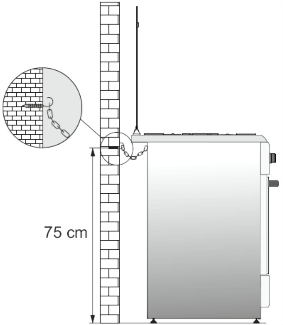 WALL FIXING (*) Optional Before using the appliance, in order to ensure safe use, be sure to fix the appliance to the wall using the chain and hooked screw supplied.