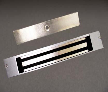 The small profile allows installation of these devices to secure cabinet doors and drawers. The electromagnet is in a stainless steel housing, which can be easily mounted to any flat surface.