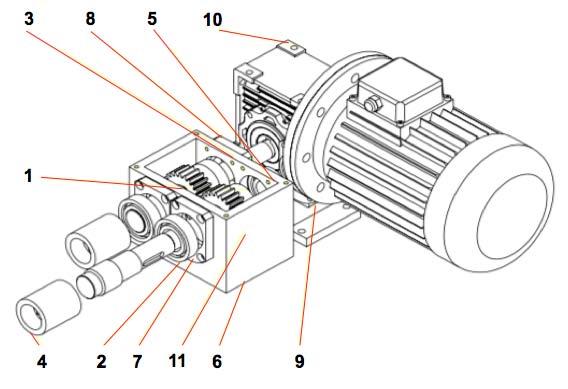 Main Mechanical internal parts (Screw Conveyor) Drawing 1 Rotate Bearing 6004 7 Screw Cover 2 Rotate bearing 6005 8