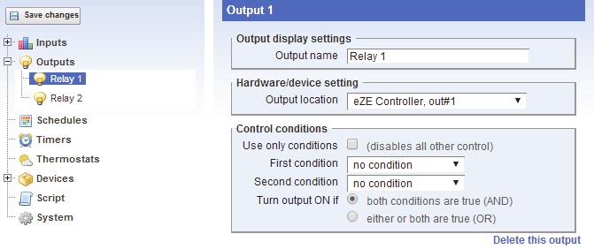 19 P age Ezeio v9-120317 Under Outputs, select Relay 1 to match that selected above. Select the actual hardware relay. In this case, it is the eze Controller Relay Output 1.