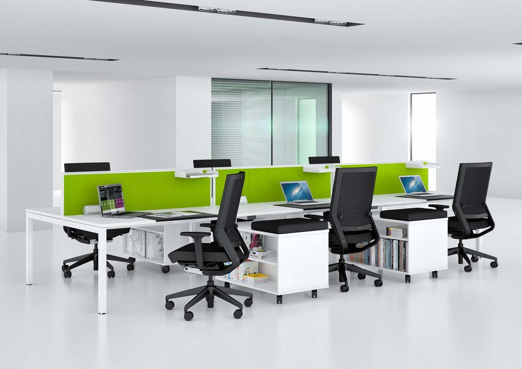Double Bench Workstations Matrix Double Bench workstations offer clean lines and symmetry with the use of vertical leg frame uprights.