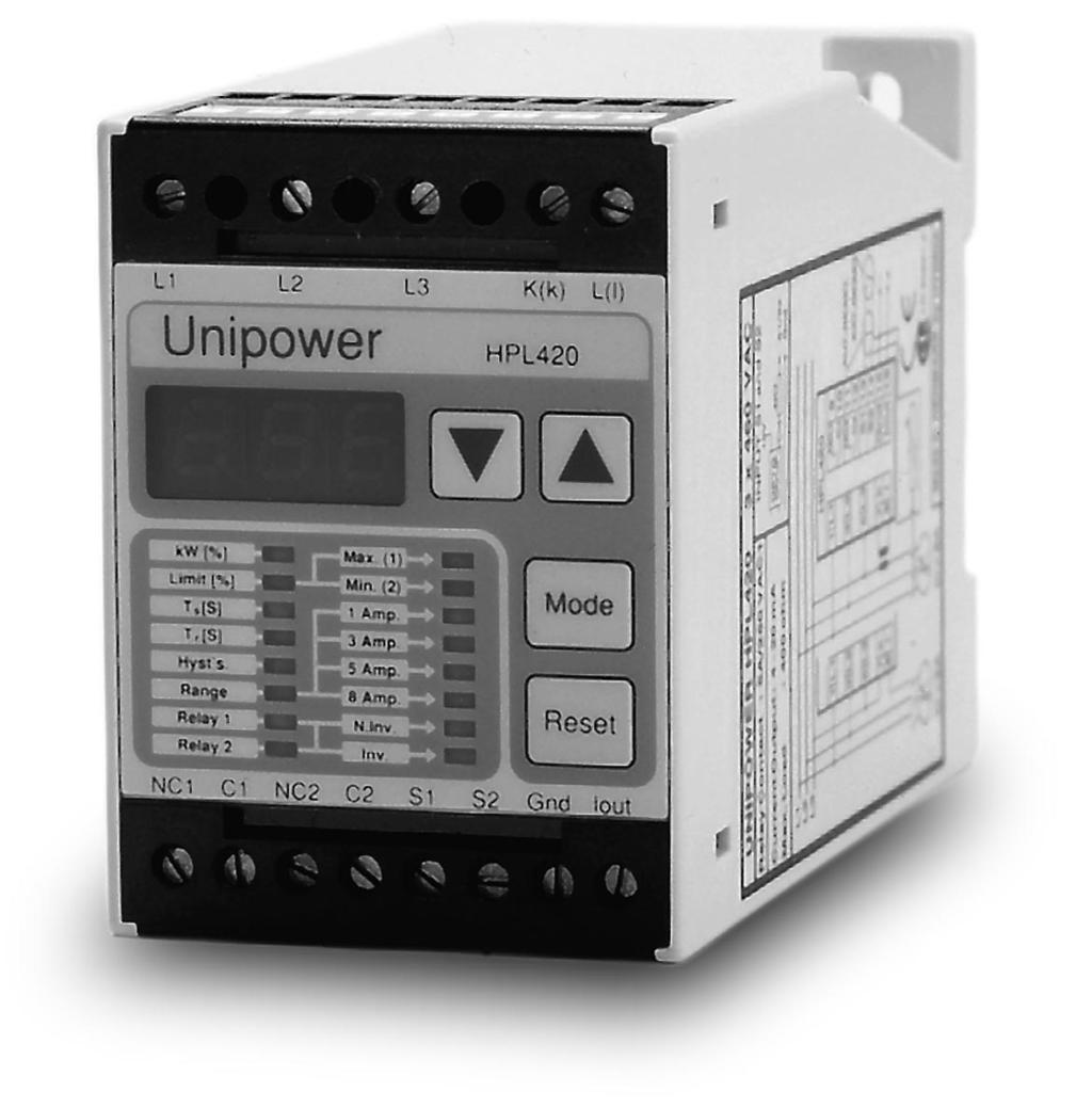 Unipower HPL420 D i g i t a l P o w e r M o n i t o r User s Manual True Motor Power Monitor with.