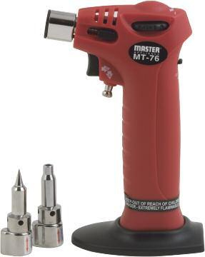 Triggertorch Models MT-76 & MT-76K Professional quality, hand-held or table-top, butane-powered, self-igniting triggertorch, soldering iron and flameless heat tool Gas adjustment wheel provides