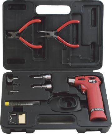 electric ignition is easy to start and eliminates the need for lighter or matches Kit includes triggertorch, removable stand, 5 wire cutter, 5 needle nose pliers, soldering tip, hot air tip, shrink