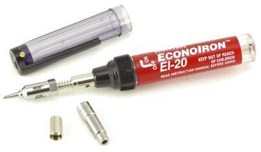 EconoIron EI-20 Economical, butane-powered soldering iron, flameless heat tool & torch Standard with soldering tip, hot air tip and torch tip Completely portable, lightweight and easy to handle