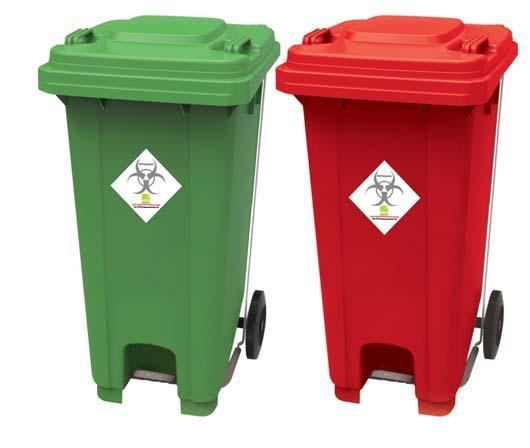 Wheels & Handle for easy movement of waste bin Shock & Penetration resistant Washable Liter capacity - 120 Easy segregation of waste through color