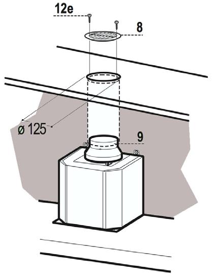 INSTALLATION Air outlet in ducted version When installing the ducted version, connect the hood to the chimney using either a flexible or rigid pipe with a diameter 150 or 120mm (the choice of which