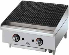 3"D x 35"H Achiever Gas Charbroilers Stainless steel sides, control panel and backsplash Powerful 17,000 BTU/hr burner in each 6" broiler section w/ infinite control manual gas valves Under-burner
