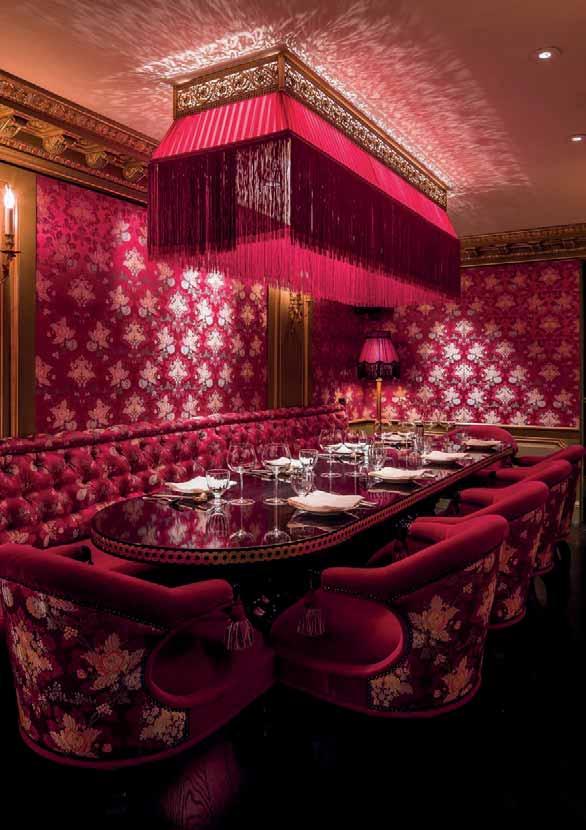 SALON ROUGE Salon Rouge, within Club Chinois, seats 12 guests around a beautiful, rectangular Makassar Ebony table.