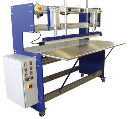 Sealing press HTP 1600 with large side outlet Large PVC advertising posters are sealed using this sealing press with a