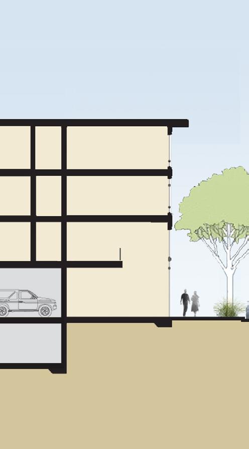 The exposed edge of subterranean parking should be integrated with the architecture of the building and treated