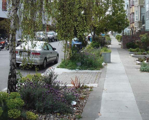 Shotwell Street at 17th is a successful example combining aesthetically pleasing greening with