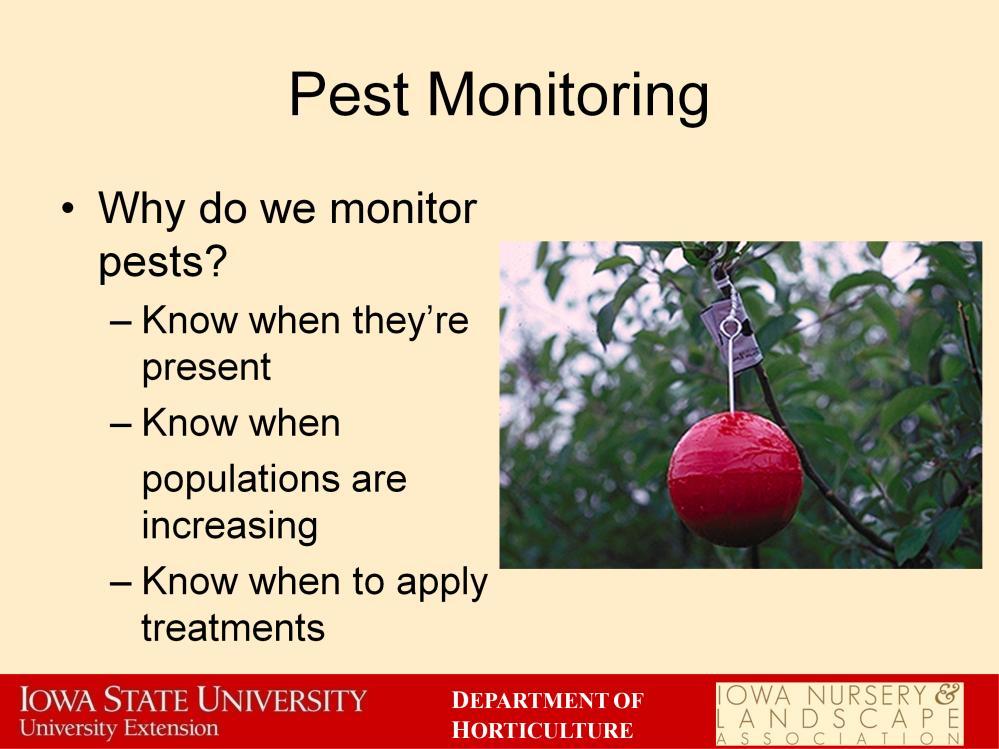We monitor to know when pests are present.