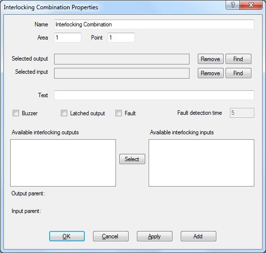 Figure 18. EBLWin "Interlocking Combination" dialog box. Name: Displayed in the EBLWin Tree and List views. Default is "Interlocking Combination" that can be edited when wanted / required.