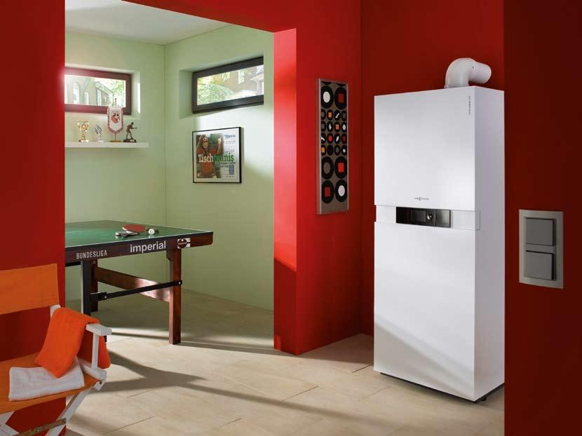 26/27 The Vitoladens 333-F oil condensing storage combi boiler can also be installed in recesses to save space.